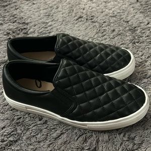 quilted black slip on shoes
